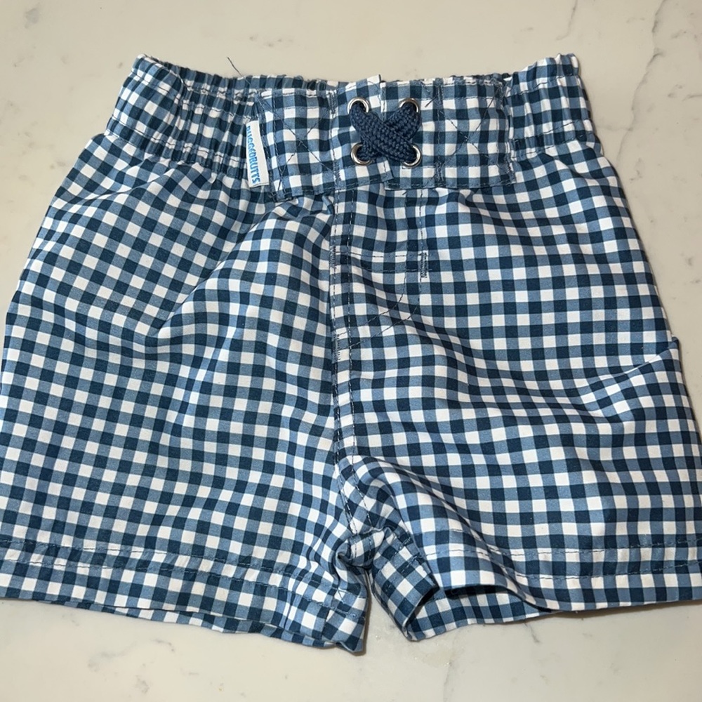 Ruffle Butts Navy Gingham Swim Shorts 6-12M